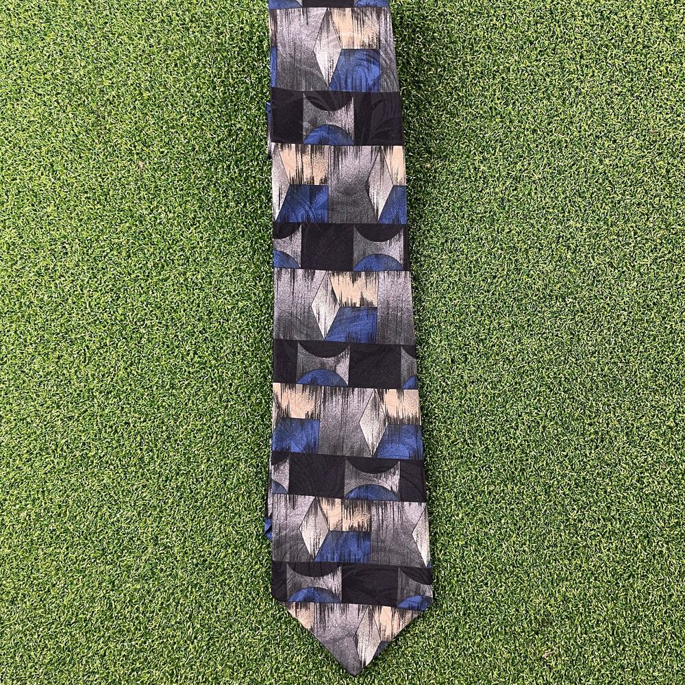 Vintage Zylos George Machado Black Blue Geometric Formal Neck Tie
